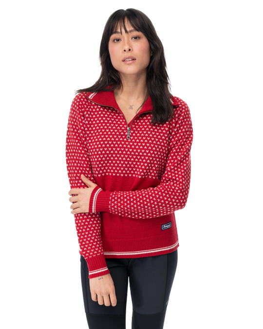 Alvdal Wool Half Zip Women - Red / Vanilla White