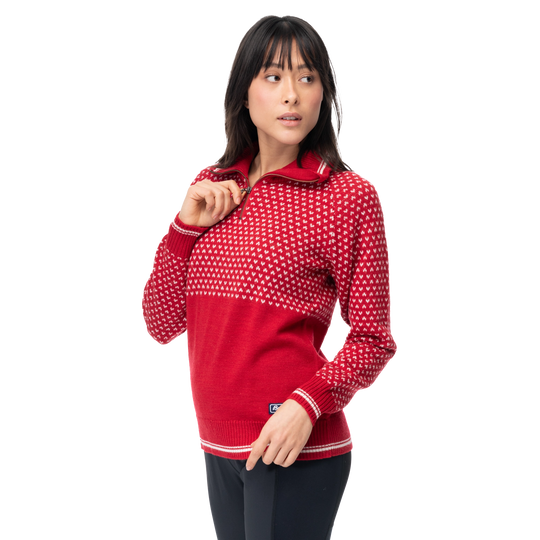 Alvdal Wool Half Zip Women - Red / Vanilla White
