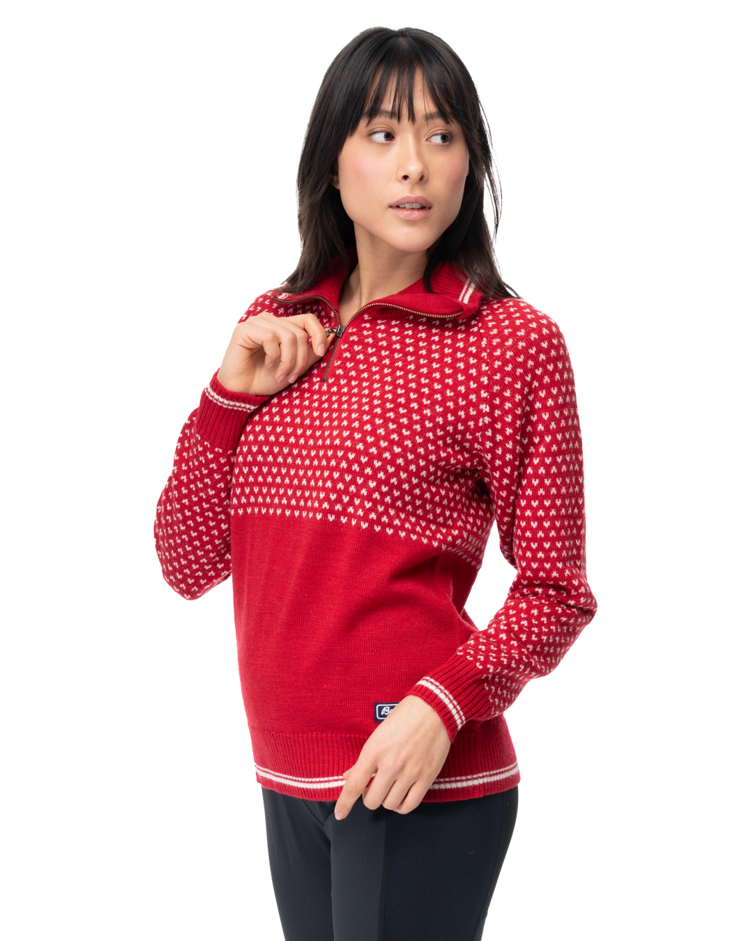 Alvdal Wool Half Zip Women - Red / Vanilla White