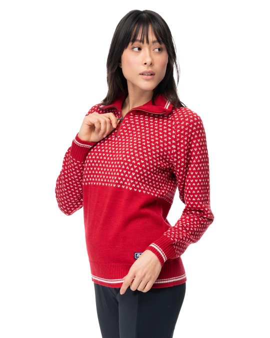 Alvdal Wool Half Zip Women - Red / Vanilla White