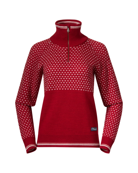 Alvdal Wool Half Zip Women - Red / Vanilla White