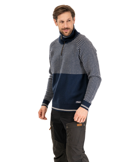 Alvdal Wool Half Zip Men - Navy Blue / Vanilla White