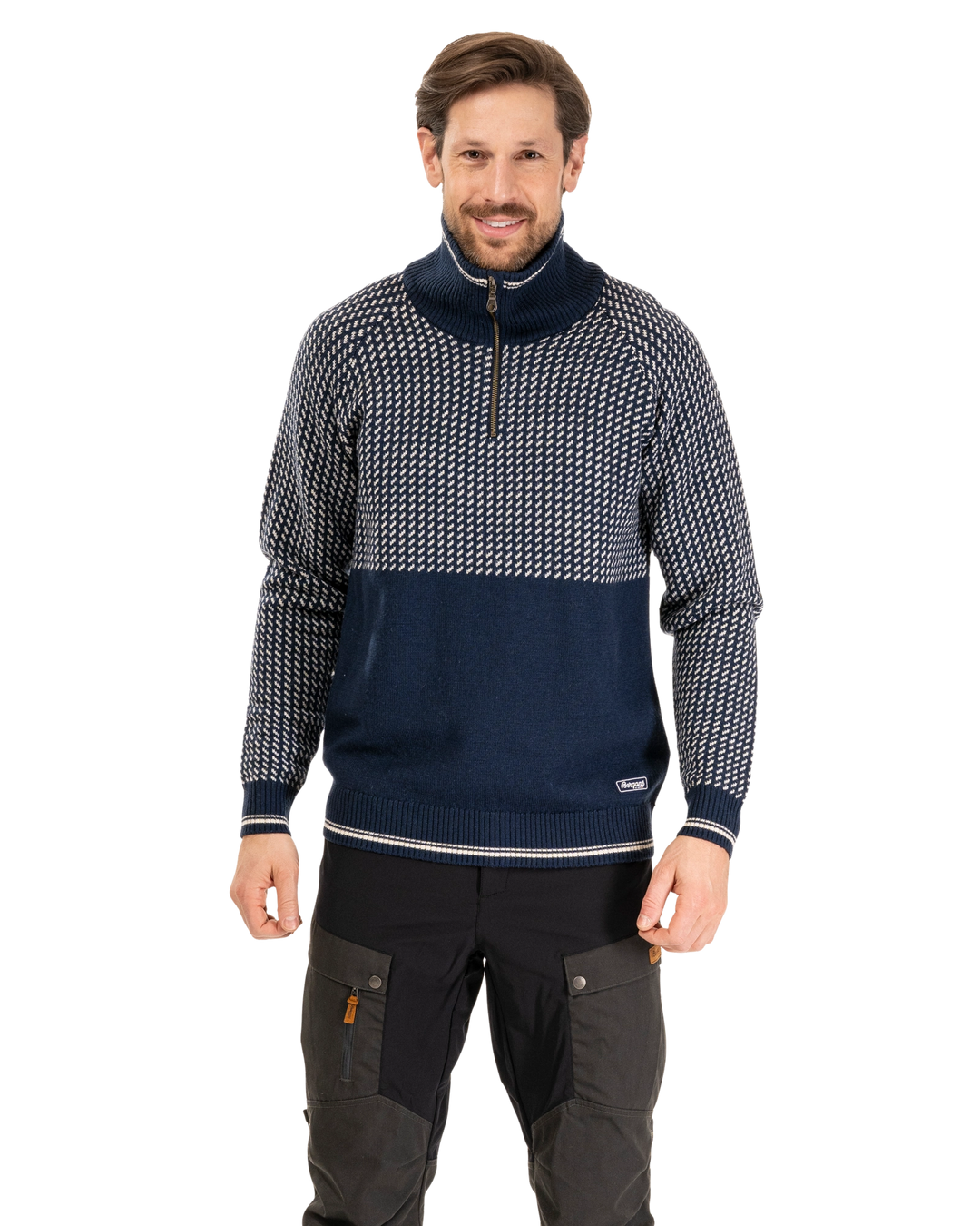 Alvdal Wool Half Zip Men - Vanilla White / Solid Dark Grey