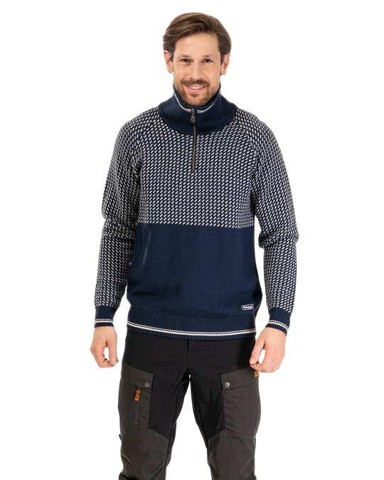 Alvdal Wool Half Zip Men - Vanilla White / Solid Dark Grey