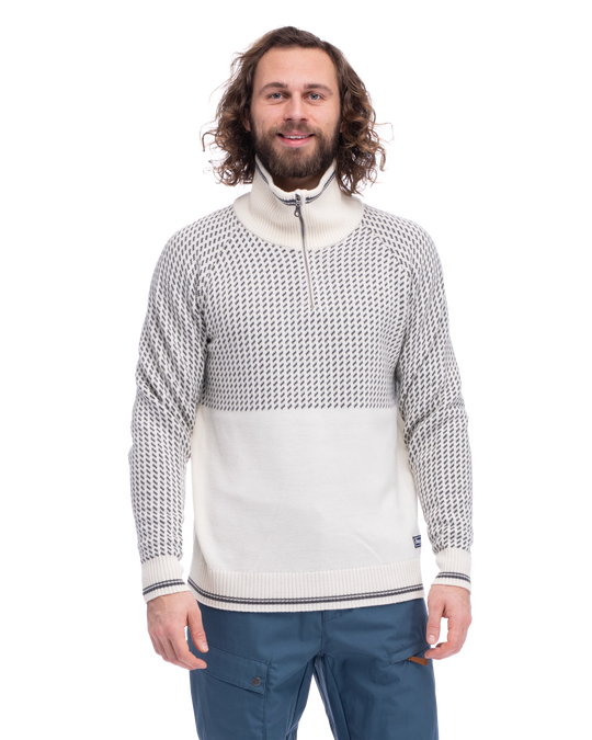 Alvdal Wool Half Zip Men - Vanilla White / Solid Dark Grey