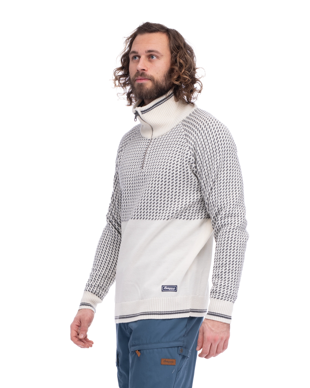 Alvdal Wool Half Zip Men - Vanilla White / Solid Dark Grey