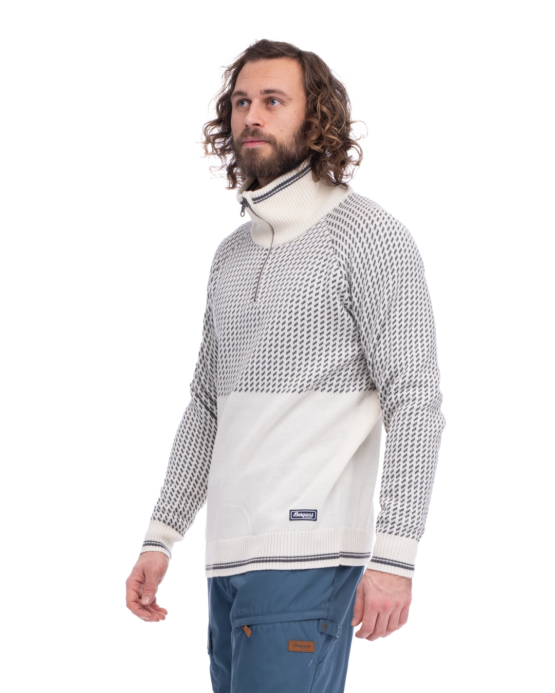 Alvdal Wool Half Zip Men - Vanilla White / Solid Dark Grey