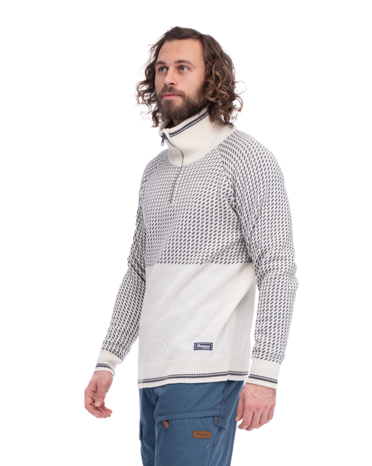Alvdal Wool Half Zip Men - Vanilla White / Solid Dark Grey