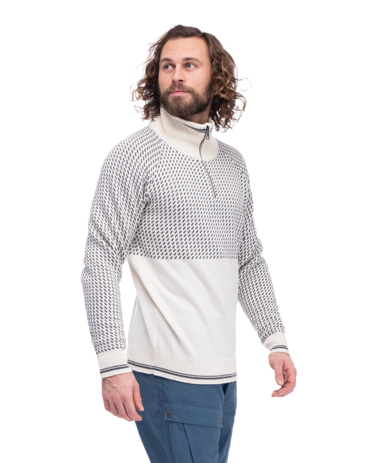Alvdal Wool Half Zip Men - Vanilla White / Solid Dark Grey
